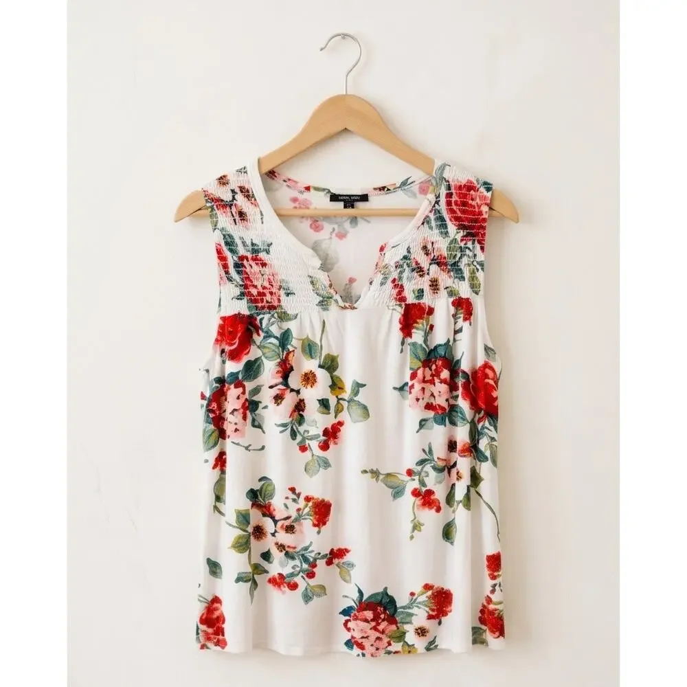 Papermoon Floral Print Sleeveless Smocked Tank Top - Picture 3 of 7